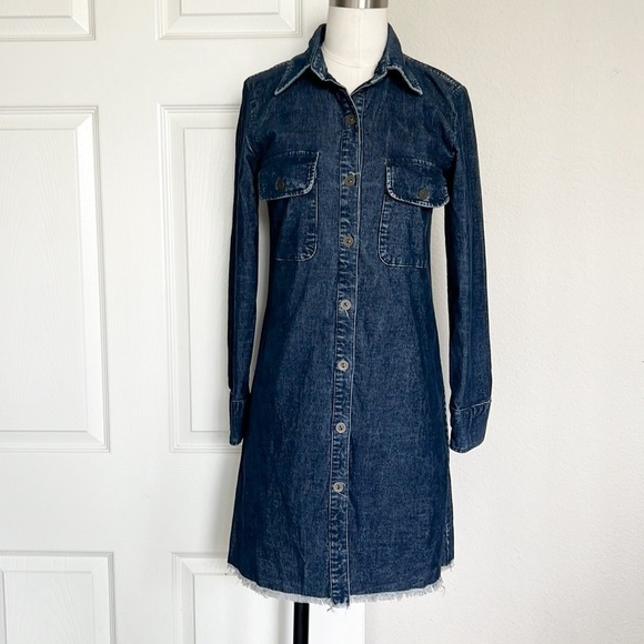 Free People Blue Corduroy Button-Down Shift Dress - Picture 2 of 10